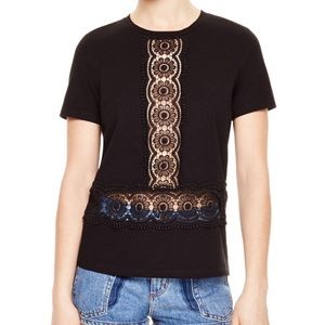 Sandro Sunburst Lace-Inset Tee (size 1)